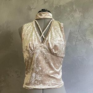 Color Story Pink Champagne Crushed Velvet Halter Top Large
